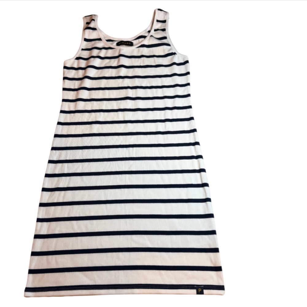 Piombo Black and White Striped‎ Ribbed Tank Dress